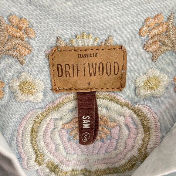 DRIFTWOOD Light Washed Embroidered Back Demin Shirt Size M - Picture 6 of 14
